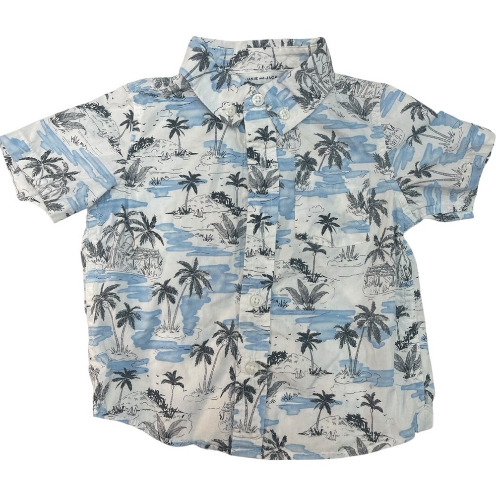 Boys’ Janie and Jack Button-Down Palm Print Shirt Blue Black